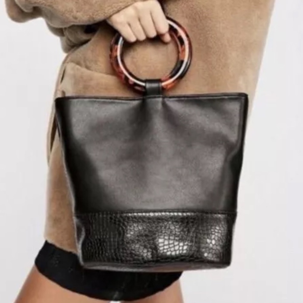 Free People Bucket Bag with Tortoise Shell Handle